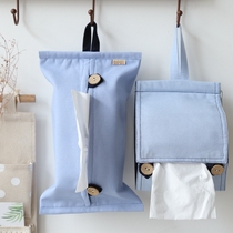 Simple tissue towel cover can be hung paper bag roll paper bag table car tissue box solid color cotton linen fabric tissue bag