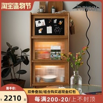 Nordic solid wood bookcase Living room small apartment type antique Cherry wood magazine cabinet Floor-to-ceiling entrance cabinet Multi-function locker