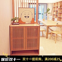 Solid wood shoe cabinet modern simple living room large capacity storage cabinet Nordic small house lockers grid grid porch cabinet