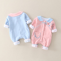 Baby Clothes Autumn Dress Woman Baby China Wind Pure Cotton One-piece Clothes Newborns Full Moon Out Khaclothes Climbing Clothes Spring Autumn