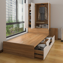 Custom storage bed sub-bed and tatami bed wardrobe One integrated small family type pedalling rice accommodating drawer bed modern minima
