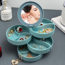 Rotating jewelry box multi-layer earring storage box brooch earrings necklace jewelry rack dust box with mirror