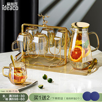 Cold kettle glass high temperature resistant diamond household large capacity cold water cup teapot light luxury set heat resistant boiling water bottle