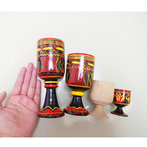 Cool Shan Zhaojue Yi Ethnic Lacquer White Wine Glass Beer Cups Solid Wood Head Wine Furniture Tableware National Character Hand-painted Handicraft