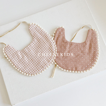 ins European and American style baby cotton and linen double-layer saliva towel baby retro floral small bib eating pocket