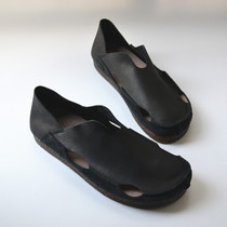 Male and female co-lovers genuine leather single shoes retro art and art trampled with Baotou Buddhist hollowed-out casual leather leather foreign trade tailo