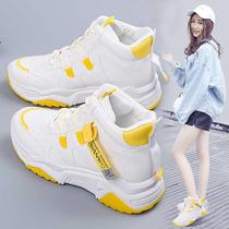 Korean casual sports shoes womens shoes 2021 spring and autumn new high-top shoes student white shoes wild thick-soled height-increasing shoes