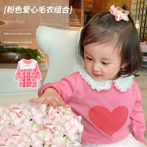  Chen Da pig L mother baby girl childrens love printed dress 2021 autumn new baby girl knitted sweater Western style