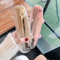 Japanese cute chopsticks spoon set student portable tableware combination travel travel portable cartoon Japanese tableware