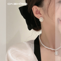 French retro pearl opal earrings womens 2022 new trendy temperament niche high-end ear clips without ear holes women