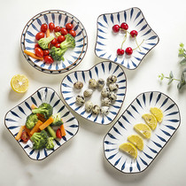 Nordic hand-painted pastoral ceramic plate home personality lace dish Japanese creative underglaze color round dinner plate fruit plate