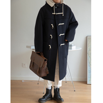 Homemade JIL SANDER horn buckle double-sided cashmere woolen coat mens autumn and winter couple hooded long coat