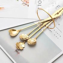 Net red cherry blossom small spoon Cute creative stainless steel long handle spoon Coffee mixing spoon Ice cream honey dessert spoon