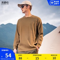 British Loon Waffle Men Long Sleeve T-shirt 2021 autumn new shoulder sleeve round neck shirt solid color base shirt