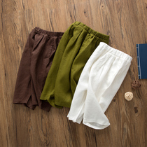 Cotton linen original summer childrens clothing boys and girls cotton pants big pp Capri pants children linen loose radish shorts
