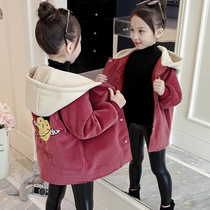 Girl autumn winter coat 2021 New Korean version of Little Girl foreign style long childrens woolen and cotton thick coat