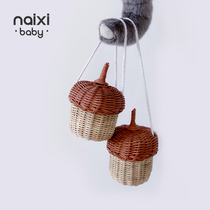 NAIXIBABY | Crying the girl in the mushrooms Ins baby slanted satchel handmade mini rattan handmade loose fruit bag