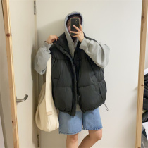 Korean men and women with the same style Dongdaemun live collar fluffy OS trend wide version bread cotton vest vest