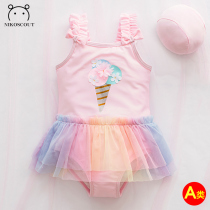 Childrens swimsuit girl Summer Princess quick-dry baby baby one-year-old conjoined childrens gauze dress girl cone swimsuit