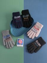 A children's gloves winter plus velvet thickened cotton warm wool knitted five-finger boys big boys students autumn and winter
