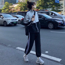 Autumn fashion fried street sports suit female Korean students loose thin net red casual two-piece running clothes tide