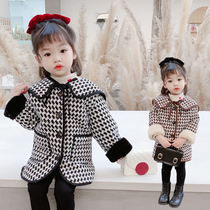 Girls plus velvet padded plaid coat childrens woolen 2021 Winter wear new baby long Chandon coat