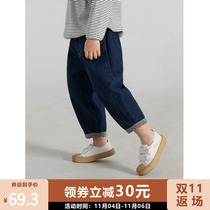 Blue roll 2021 autumn new boys jeans foreign-style baby childrens long pants childrens clothing childrens autumn clothes