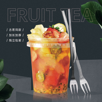 Net red barrel fruit tea overlord Cup fork disposable long fork plastic take-out separate packaging long handle fruit fork
