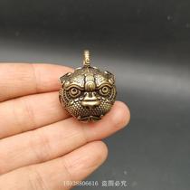 Ancient Play Bronze Ware Antique Collection Antique Solid Pure Brass Tiger Bronze Reebeast Head Small Bell Bag Wrap Bells Key Pendant