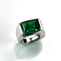 Pure silver Zum mother green ring male ring Korean version personality wave color jewel green rectangular thick solid opening jewellery item