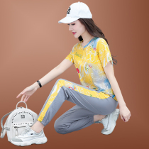 Summer Ice Silk Ice Sensation Speed Dry Sportswear Suit Women Loose short sleeves Lean Foreign Air Leisure Two Sets of Air Conditioning Shirts