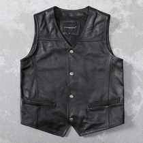 Top layer cowhide genuine leather vest mens pure leather vest shoulder slim-fit tooling sleeveless leather V-neck vest special offer