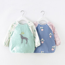 All-inclusive pure cotton baby eating bag childrens clothing kindergarten anti-dressing long sleeve waterproof spring and summer thin