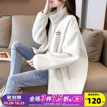Tang Lion 2022 autumn and winter new polar fleece thickened jacket female Korean version of the casual plus velvet top black tide K