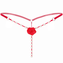 Sexy female Pearl taste no crotch hollow thong T pants temptation lace hot opening low waist underwear transparent