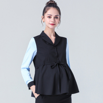 Pregnant women Autumn long sleeve shirt female pregnant woman interview pregnancy shirt White blue work professional overcoat