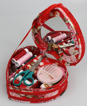 Wedding needlework box set Bride dowry dowry woman high-end Chinese style red heart-shaped needlework bag storage box