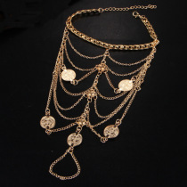 Western style exotic ancient style bracelet retro style heavy industry multi-layer chain tassel anklet foot decoration dancing girl accessories