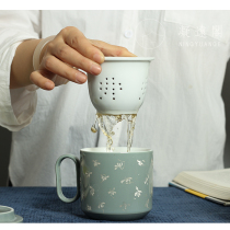 Tea separation tea cup Jingdezhen sterling silver hand-painted ceramic tea cup with cover office water cup female summer anti-hot