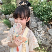 (Little Zhimeng) Early Ling Pavilion Embroidered Hanfu National Style Han Element Accessories Girl Baby Mini Palm Fan