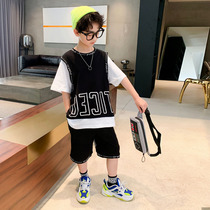 South Korean childrens clothes boy summer clothing suit 2022 new summer CUHK child sports short sleeve handsome pure cotton clothes