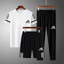abodisi summer sports suit men speed dry ice silk round collar short sleeves shorts running casual wear three sets