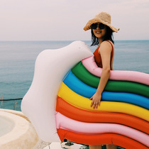 Factory direct sale new rainbow floating row colorful PVC inflatable adult floating bed summer water toy deck chair floating ring