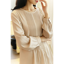  Malcenl klon Pleated G quality craft lace-up silk stretch double Joe mulberry silk shirt female