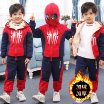 Spider-Man childrens suit 2021 New plus velvet winter dress thickened boy Altman clothes boy handsome tide