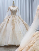 Champagne Gold long sleeve high fixed collar wedding rental new winter 2021 new premium rental fat size