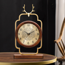 New Chinese solid wood brass clock double-sided clock living room table clock pendulum pendulum when looking at both sides