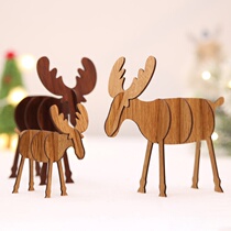 New Christmas decorations childrens creative small gifts home office desktop wooden DIY elk ornaments