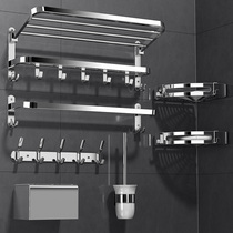 Towel rack stainless steel 304 non-perforated bath towel rack wall-mounted bathroom toilet storage toilet thickened