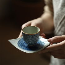 Chimo Taoshe Japanese handmade coaster blue and white Pisces coarse pottery cup holder Saucer Tea ceremony accessories